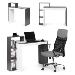 Balts moderns biroja datorgalds ar 4 plauktiem ModernHome