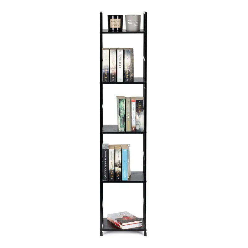 Melns plaukts LOFT ar metāla rāmi un 5 plauktiem Plaukti ModernHome