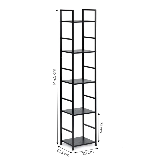 Melns plaukts LOFT ar metāla rāmi un 5 plauktiem Plaukti ModernHome