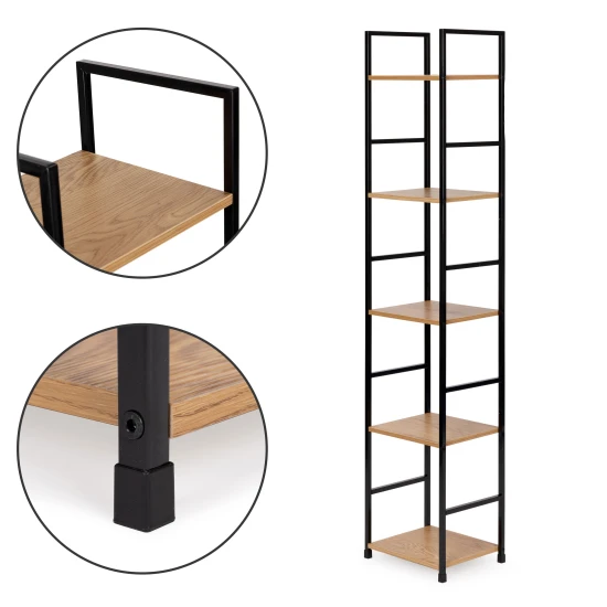 Mūsdienīga koka plauktu sistēma ar metāla rāmi, 5 plaukti Plaukti ModernHome