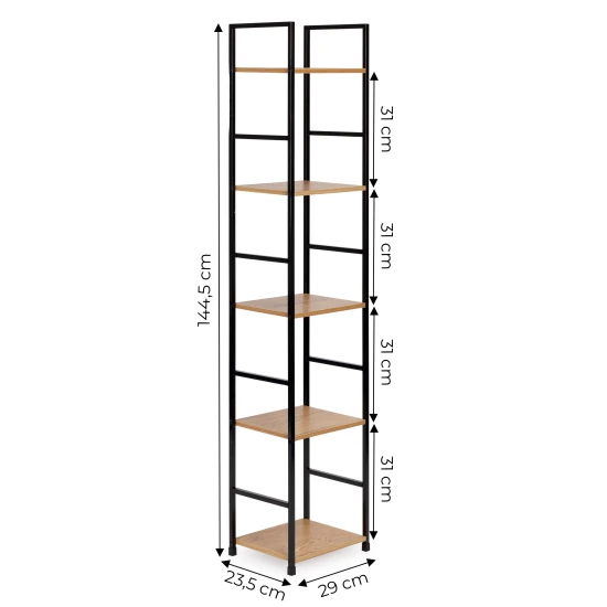 Mūsdienīga koka plauktu sistēma ar metāla rāmi, 5 plaukti Plaukti ModernHome