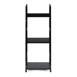 Mūsdienīga melna koka plaukts ar metāla rāmi, 3 plaukti