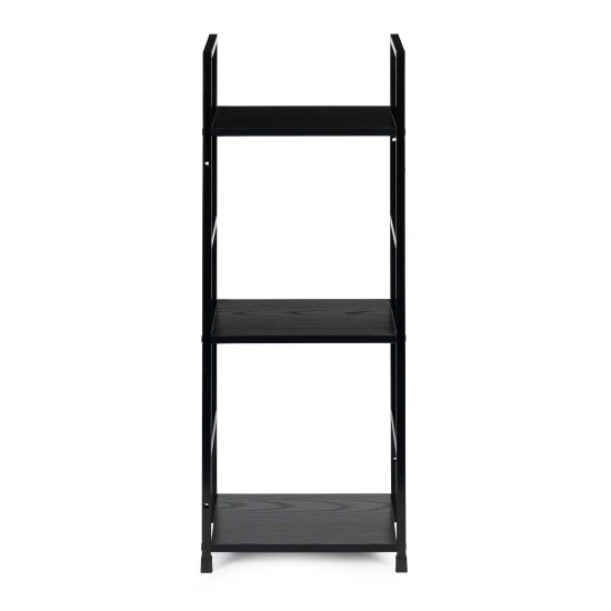 Mūsdienīga melna koka plaukts ar metāla rāmi, 3 plaukti Plaukti ModernHome