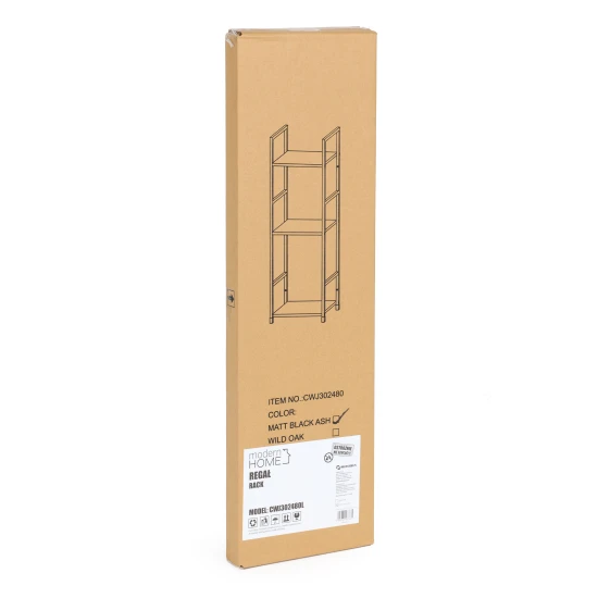 Mūsdienīga melna koka plaukts ar metāla rāmi, 3 plaukti Plaukti ModernHome