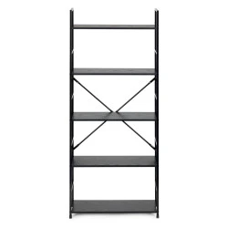 Plaša, melna, moderna koka LOFT grāmatu skapis ar 5 plauktiem