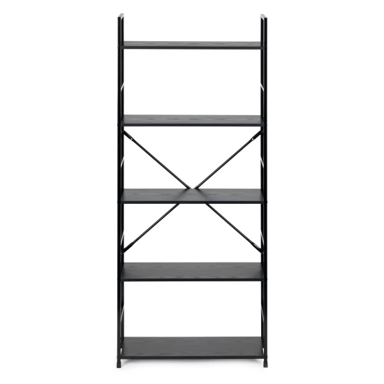 Plaša, melna, moderna koka LOFT grāmatu skapis ar 5 plauktiem Plaukti ModernHome