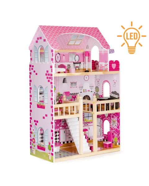 Koka leļļu māja ar mēbelēm ECOTOYS