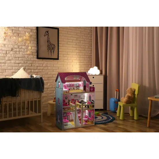 Koka leļļu māja ar mēbelēm ECOTOYS