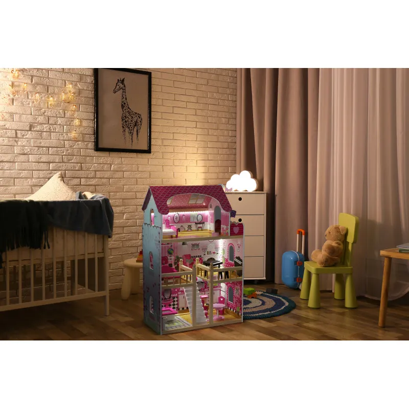 Koka leļļu māja ar mēbelēm ECOTOYS