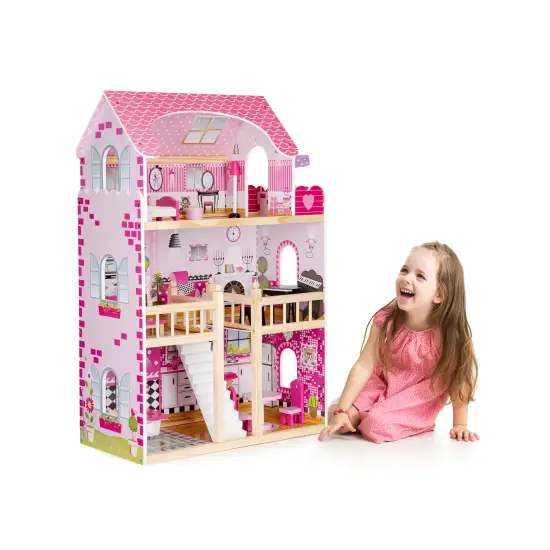 Koka leļļu māja ar mēbelēm ECOTOYS