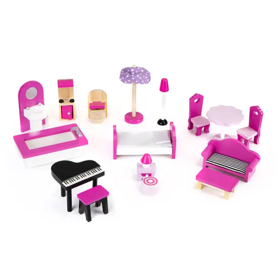 Koka leļļu māja ar mēbelēm ECOTOYS