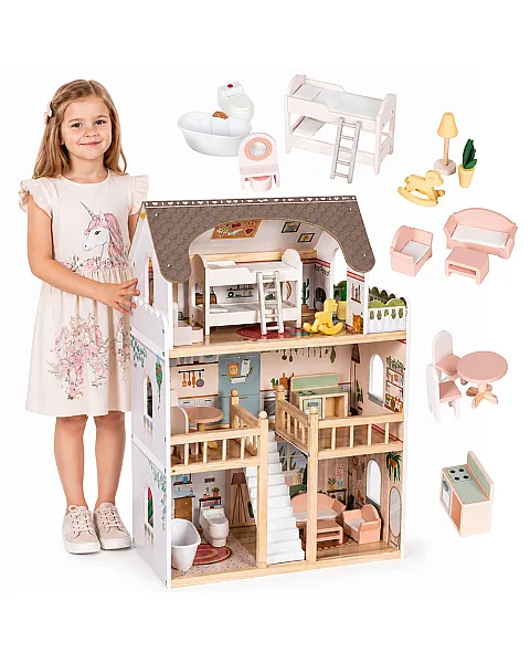 3-Story Wooden Dollhouse by ECOTOYS