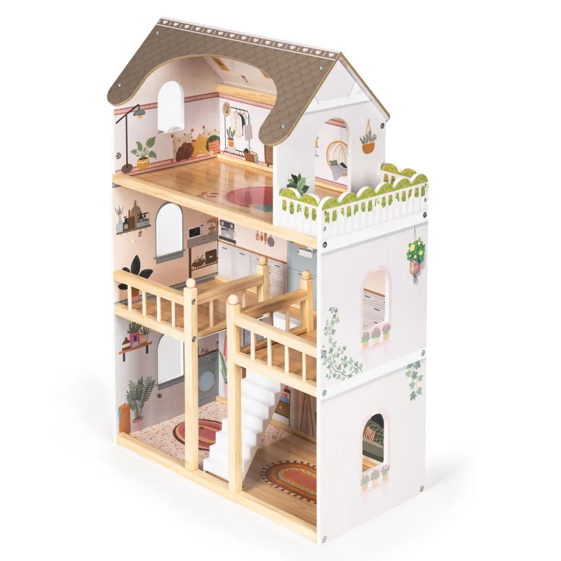 Koka leļļu mājiņa ar 3 stāviem ECOTOYS