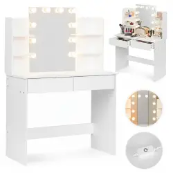 Liels tualetes galdiņš ar spoguli un 3 krāsu LED apgaismojumu ModernHome