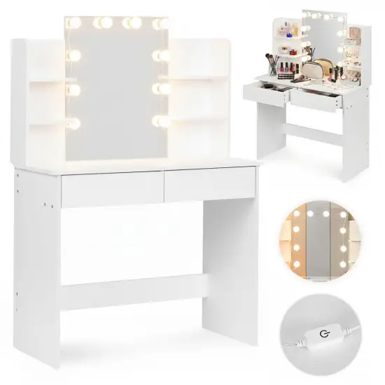 Liels tualetes galdiņš ar spoguli un 3 krāsu LED apgaismojumu ModernHome