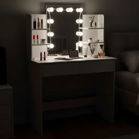 Liels tualetes galdiņš ar spoguli un 3 krāsu LED apgaismojumu ModernHome