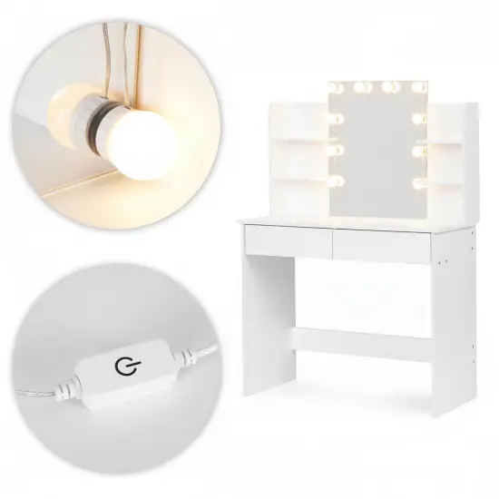Liels tualetes galdiņš ar spoguli un 3 krāsu LED apgaismojumu ModernHome