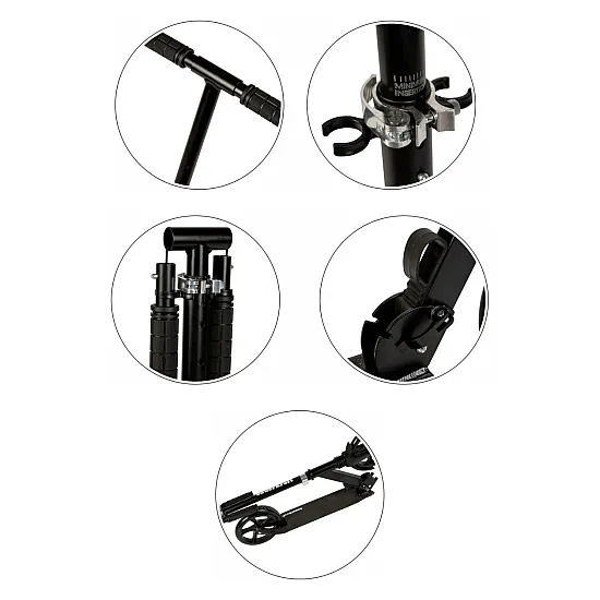 Sulankstomas juodas miesto paspirtukas 95–105 cm