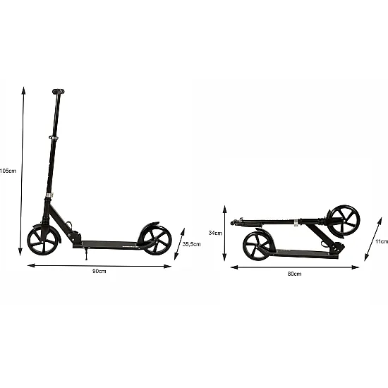 Sulankstomas juodas miesto paspirtukas 95–105 cm