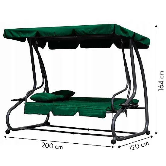 Zaļas dārza šūpoles 3 vietām 2-in-1 ar spilveniem MultiGarden