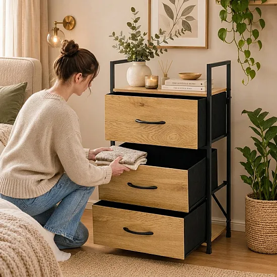 Skapītis ar 3 auduma atvilktnēm „ModernHome“