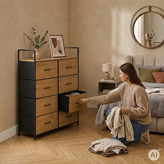 Cabinet with 8 fabric drawers, 80 cm, ModernHome