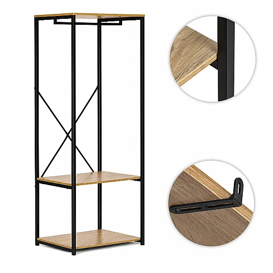 Wieszak stojący z pólkami do przedpokoju na ubrania buty loft jasny dąb ModernHome