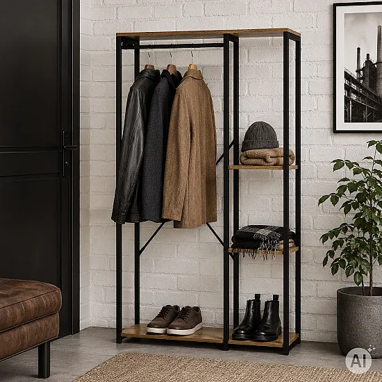 Montējama pakaramais ar plauktiem, brūngana krāsa, ModernHome