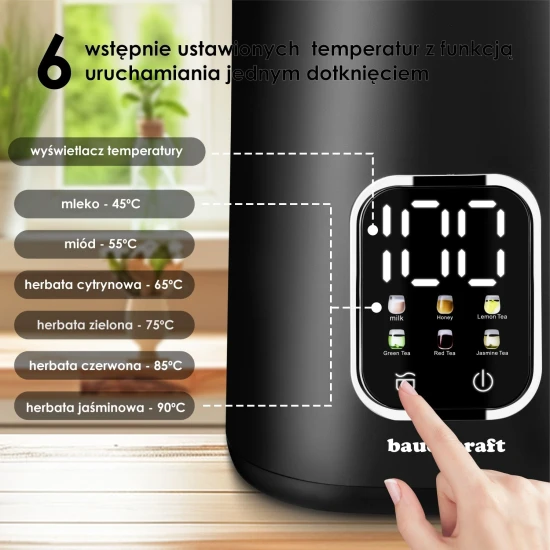 Elektriskā melnā tējkanna 1,7 l, ar temperatūras regulēšanas funkciju Elektronika un sadzīves tehnika Bauerkraft
