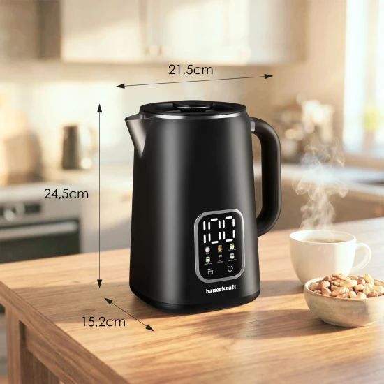 Elektriskā melnā tējkanna 1,7 l, ar temperatūras regulēšanas funkciju Elektronika un sadzīves tehnika Bauerkraft