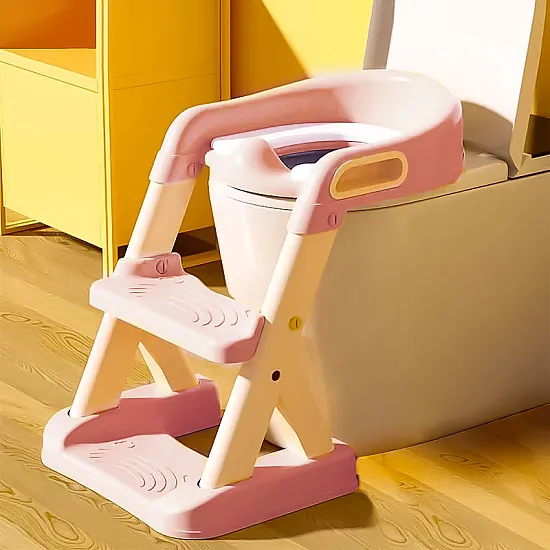 Bērnu rozā tualetes poda sēdeklis ar pakāpieniem ECOTOYS