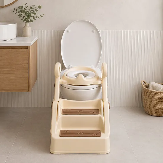 Bērnu tualeta sēdeklis ar pakāpieniem un rokturiem ECOTOYS