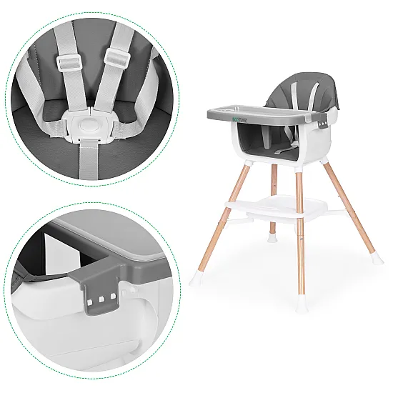 Bērnu ēdamkrēsliņš 2-in-1 pelēks ECOTOYS