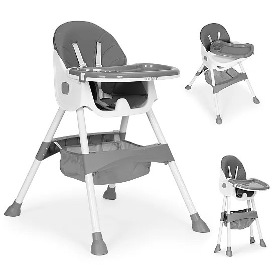 Bērnu ēdamkrēsliņš ar paliktni un grozu, pelēkā krāsā, ECOTOYS