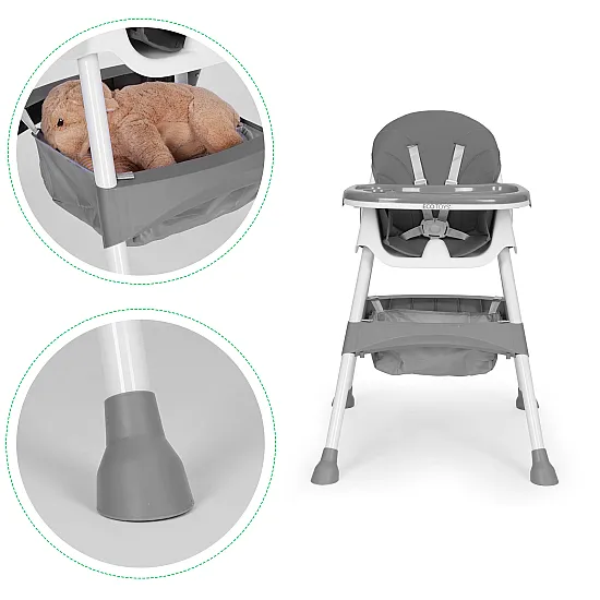 Bērnu ēdamkrēsliņš ar paliktni un grozu, pelēkā krāsā, ECOTOYS