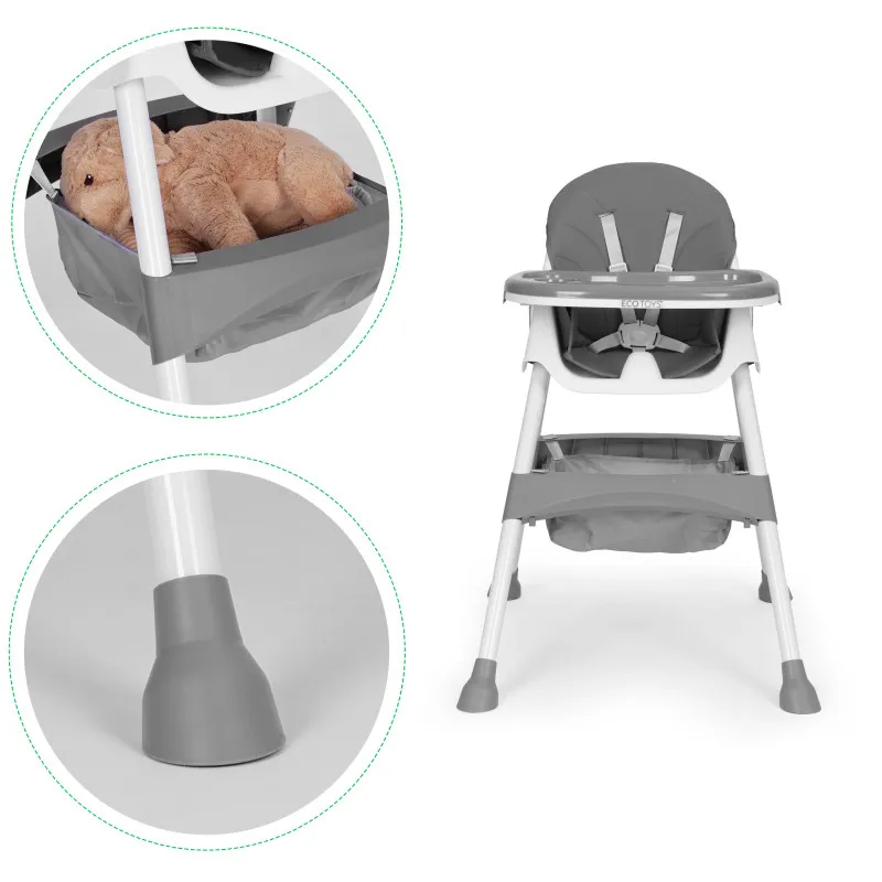Bērnu ēdamkrēsliņš ar paliktni un grozu, pelēkā krāsā, ECOTOYS