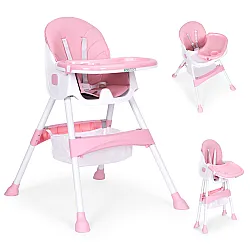 Bērnu ēdamkrēsliņš ar paliktni un grozu, rozā krāsā, ECOTOYS