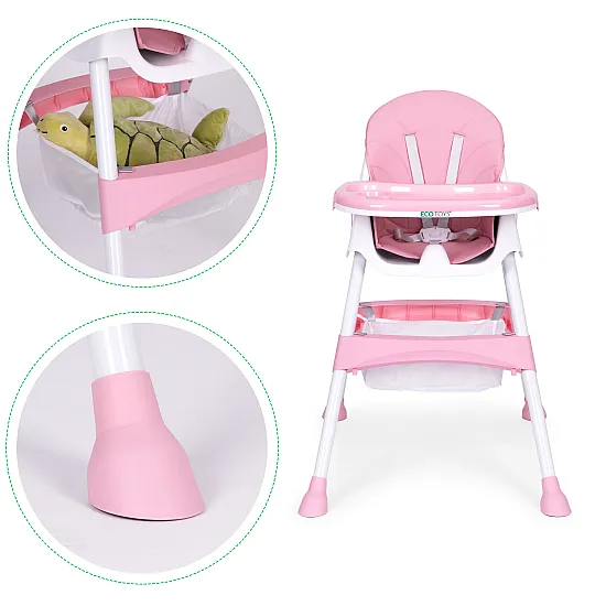 Bērnu ēdamkrēsliņš ar paliktni un grozu, rozā krāsā, ECOTOYS