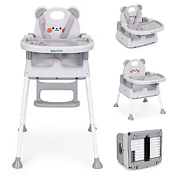 Bērnu ēdamkrēsliņš 3-in-1 ar dubultu paplāti, pelēkā krāsā, ECOTOYS