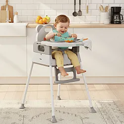 Bērnu ēdamkrēsliņš 3-in-1 ar dubultu paplāti, pelēkā krāsā, ECOTOYS