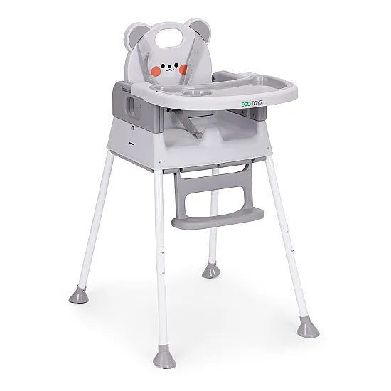 Bērnu ēdamkrēsliņš 3-in-1 ar dubultu paplāti, pelēkā krāsā, ECOTOYS