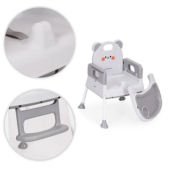 Bērnu ēdamkrēsliņš 3-in-1 ar dubultu paplāti, pelēkā krāsā, ECOTOYS