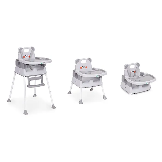 Bērnu ēdamkrēsliņš 3-in-1 ar dubultu paplāti, pelēkā krāsā, ECOTOYS