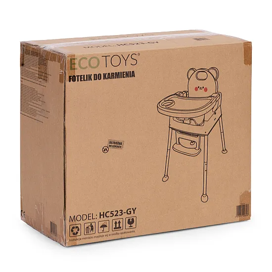 Bērnu ēdamkrēsliņš 3-in-1 ar dubultu paplāti, pelēkā krāsā, ECOTOYS