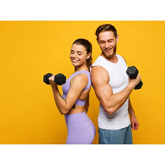 Sešstūraļu melno hantļu komplekts 2x5 kg MOVEPRO