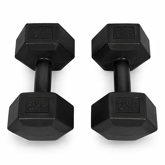 Sešstūraļu melno hantļu komplekts 2x5 kg MOVEPRO