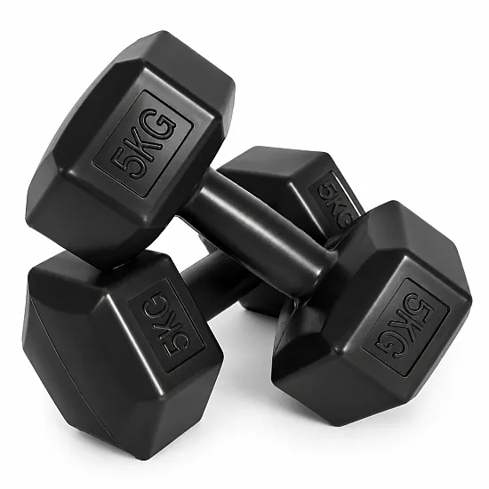 Sešstūraļu melno hantļu komplekts 2x5 kg MOVEPRO