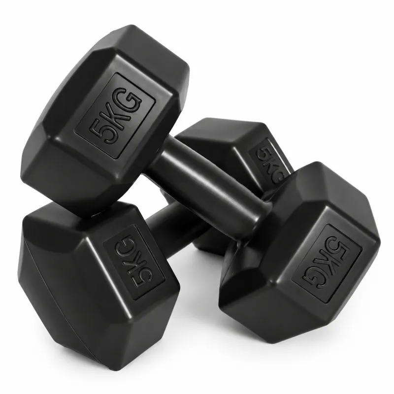 Sešstūraļu melno hantļu komplekts 2x5 kg MOVEPRO