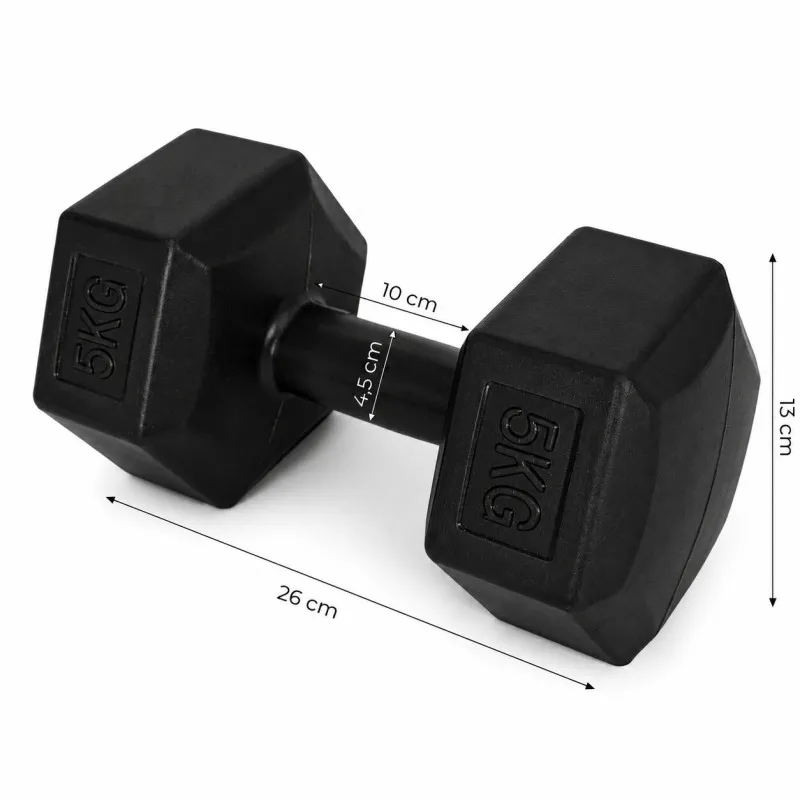 Sešstūraļu melno hantļu komplekts 2x5 kg MOVEPRO