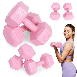 Rozā sešstūraino hantļu komplekts 2 x 5 kg ModernHome